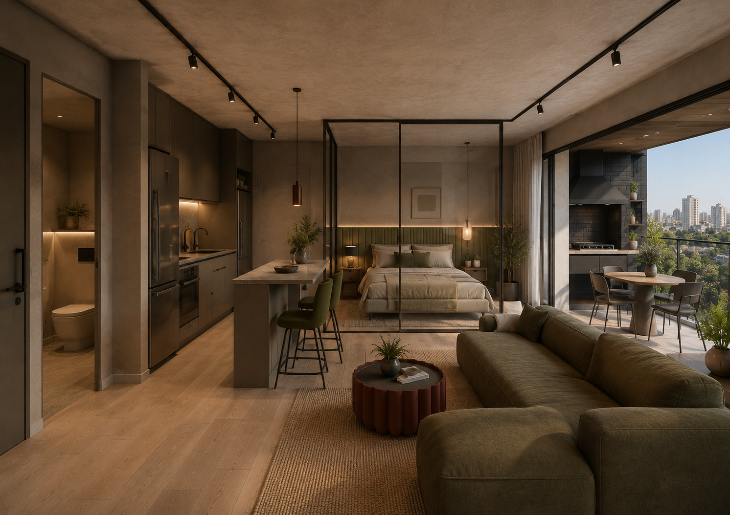 Interior de Monoambiente A · 31 m²